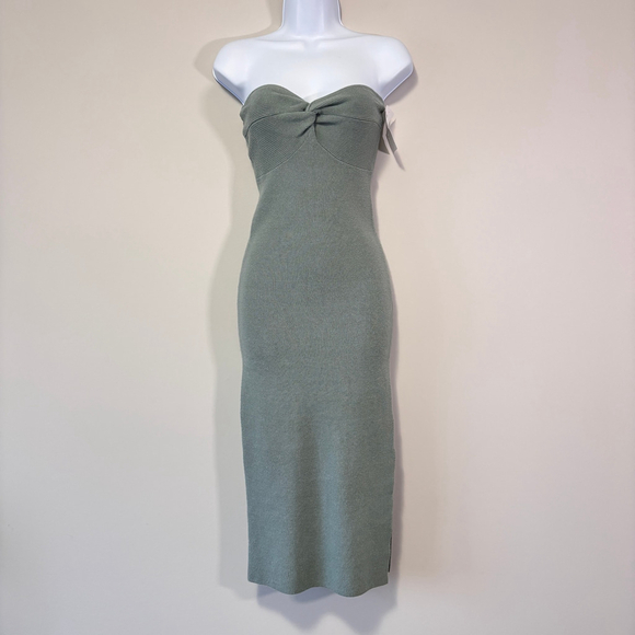 Bar III Women's Size Medium Strapless Twist-Detail Green Midi Sweater Dress NWT - Picture 2 of 4